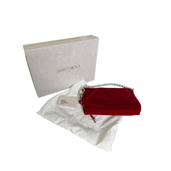 Jimmy Choo NWT Callie Velvet Clutch in Red and Silver - Picture 4 of 10